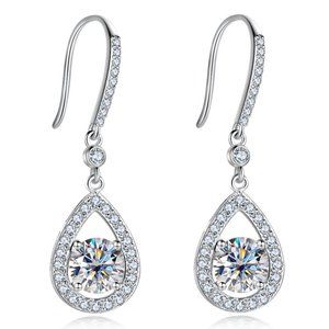 Certified 2ct. t.w. Diamond Moissanite Tear Drop Earrings NEW